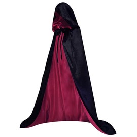 Black and Wine Velvet Cloak with Hood Adult, Invisibility Cloak for Little Red Riding Hood Cosplay(Large)