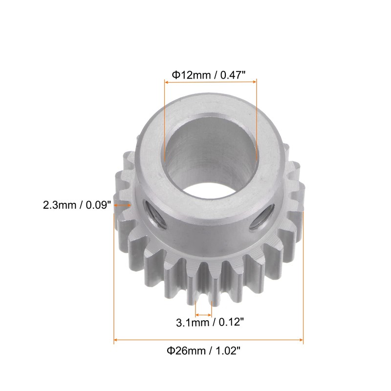 sourcing map Step Spur Gear 12mm Bore Gear 24T Mod