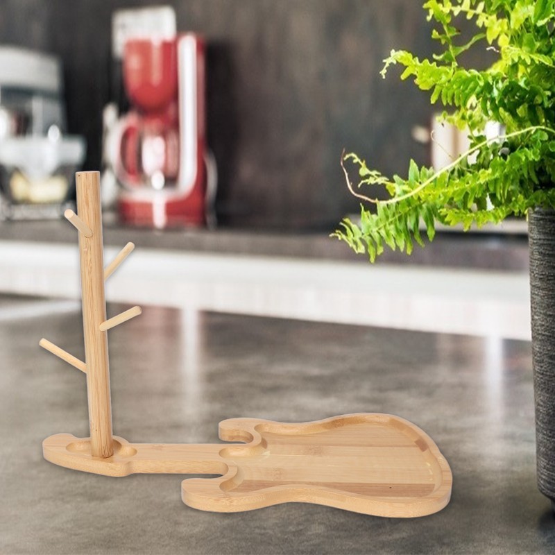 Key Storage Tray Wood Modern Guitar Shaped Base Jewelry Key