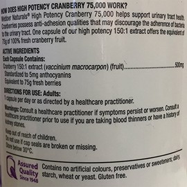 Webber Naturals Cranberry 75000 High Potency 120 Capsules, Urinary Tract Support