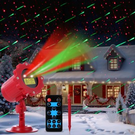 Treela Christmas Laser Light Projector Colorful Outdoor Projection Light Motion Star Xmas Led Projector with Remote Waterproof Decorative Light for Garden Home (Meteor Shower,Red Green Color)