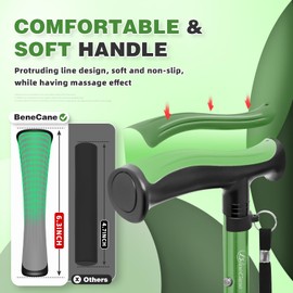 BeneCane Walking Cane for Men & Women Walking Stick for Seniors Folding Canes Quad Cane Adjustable Lightweight Sturdy Collapsible Heavy Duty with Soft TPR T-Handle and Travel Bag