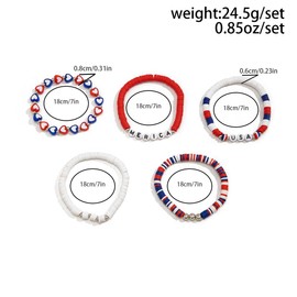 Holiday Heishi Surfer Bracelet Set for Women 4th of July Independence Day Beaded Stretch Bracelet Patriotic Red White Blue Star America Flag Stackable Charm Bracelets Memorial Jewelry -Set 2
