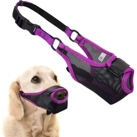 Coppthinktu Dog Muzzle, Breathable Air Mesh Muzzle for Small Medium Large Sized Dogs Mouth Guard, Soft Dog Muzzles for Biting Barking Mouth Cover with Front Opening Allow Drinking (Purple L)