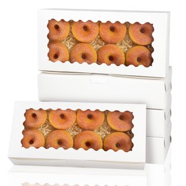 qiqee 12x5.5x2.5 Inch White Cookie Box with Window 15 Packs Two Uses Pastry Biscuit Bakery Box for Packaging