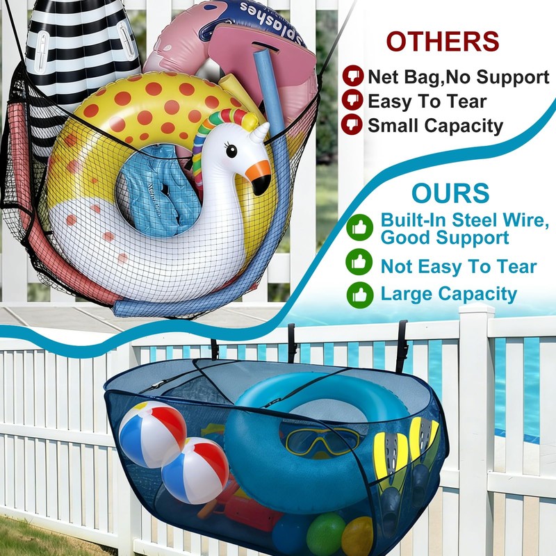 Pop-Up Pool Float Storage Bag,47x23.6x23.6inch Hanging Mesh Organizer Adjustable Pool