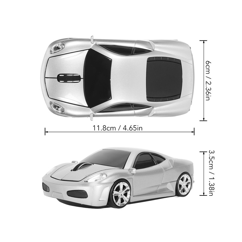 Wireless Mouse Silver Sports Car Style 2.4GHz USB Receiver 1600DPI