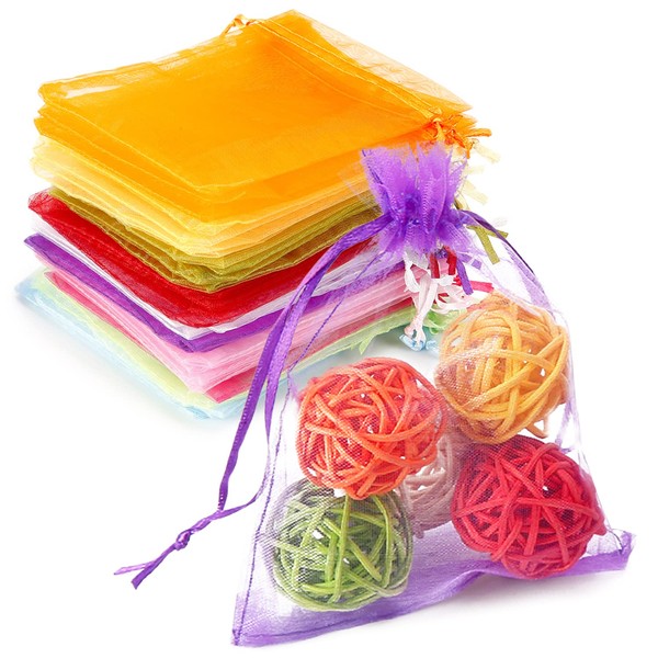 WenTao 100PCS Organza Gift Bags, 4x4.72 Mixed Color Wedding Favor Bags with Drawstring, Premium Candy Jewelry Pouch Party Wrap