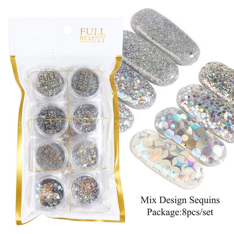 Holographic Nail Art Glitters Sequins 3D Flakes Supplies - Shiny