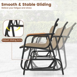 Giantex Patio Glider, 3-Person Swing Gliding Loveseat with Curved Teak Armrests, Fabric Seat, Metal Frame, Load 990lbs, Outdoor Rocking Chair for Porch, Yard, Poolside (29”x66.5”x33”)