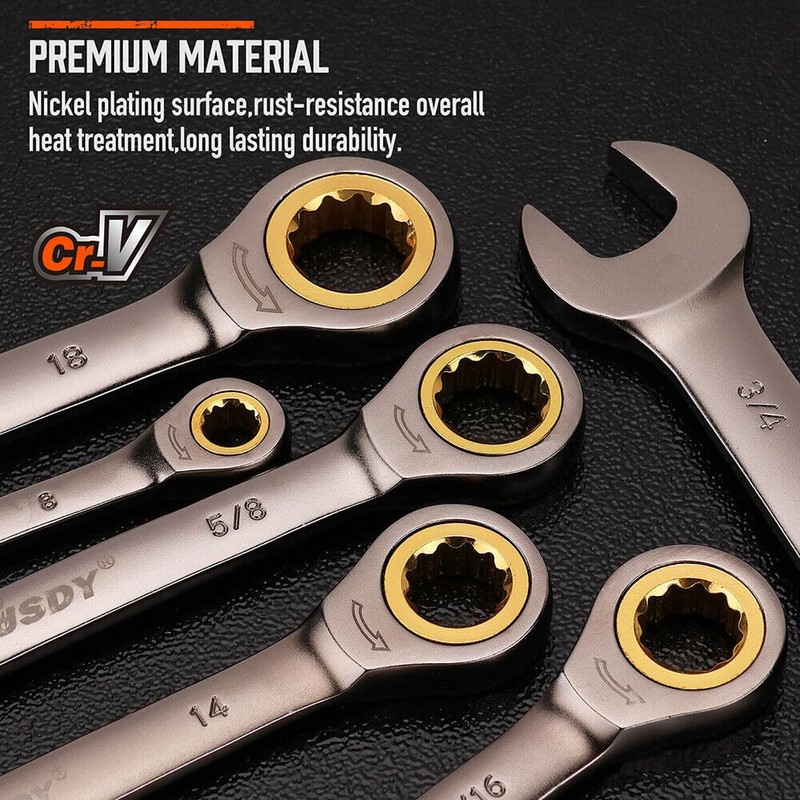 HORUSDY Ratchet Spanner, 16MM Metric Wrench Ratcheting Combination Wrenches 72-Teeth,