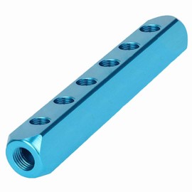 Beduan 1/4" 6 Way 9 Port Aluminum Air Hose Inline Manifold Block Splitter, Pneumatic Air Compressor Manifold Fitting