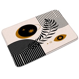 Modern Mid Century Bath Mats for Bathroom Abstract Floral Branch Stars Moon Boho Flower Witch Magic Sun Geometric Memory Foam Flannel Bath Floor Rugs for Kitchen Bathtub Laundry 29.5 x 17.7 Inch