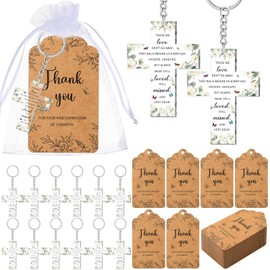 Equsion 60 Set Funeral Favors Celebration of Life Favors Acrylic Keychains for Funeral Memorial Party Guest Return Gifts(Cross)