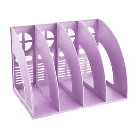 PTJJXA Folder Organiser A4, Desk Folder, Magazine Holder, Standing Folder, 4 Compartments, Magazine Plastic Holder, File Organiser Shelf Books Organiser, for Storage Documents (Purple)