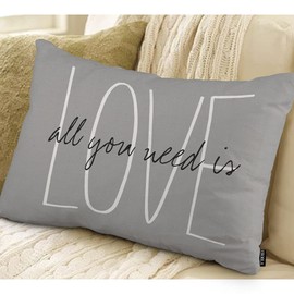 EKOBLA Grey Love is All You Need His and Her Love Script Rectangle Pillow Covers Lumbar Pillow Cases for Outdoor Square Couch Chair Cushion Cover Cotton Linen 12x20 Inches