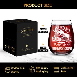 QIMIUTB Don't Mess With Auntiesaurus Wine Glasses Gifts from Niece, Nephew,Best Aunt Ever,Funny Gift for Aunts,BAE Best Aunt Ever Gifts for Birthday,Great Auntie Gifts,Cute Favorite Aunt-123