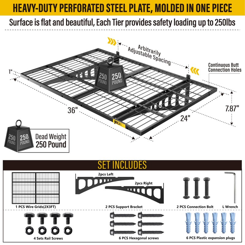 2x3ft Adjustable Rail Wall Garage Storage Shelf, Tool Room, Supermarket