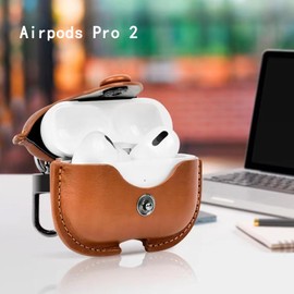 YAODLE Case Compatible with Airpods Pro 2 Protective Case Genuine PU Leather Case with Carabiner, Anti-Fingerprint, Anti-Abrasion (Black)