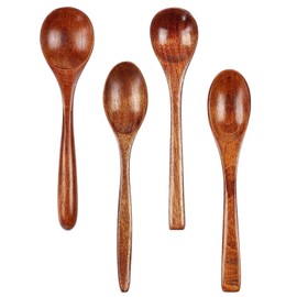 TOZBLEU Wooden Spoon Set of 4, Wooden Cutlery Set, Cooking Spoon, Reusable, Wooden Spoon Small for Tea, Coffee, Honey, Sugar, Soup, Rice, Mixing, Mixing, Travel Cutlery for Kitchen/Home/Office