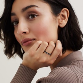 Suplight Black Engagement Rings for Women 925 Sterling Silver Small Band Ring Size 11