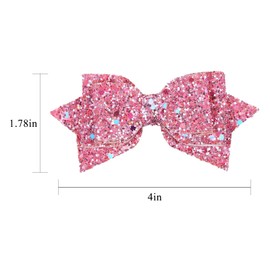 PASDUCHAS 4 PCS Glitter Bows for Girls, 4" Pink Gold Hair Sequins Bows