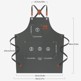 Riqiaqia Grey Chef Apron for Men Women, Water-Resistant Cotton Canvas Cross Back Apron with Large Pockets