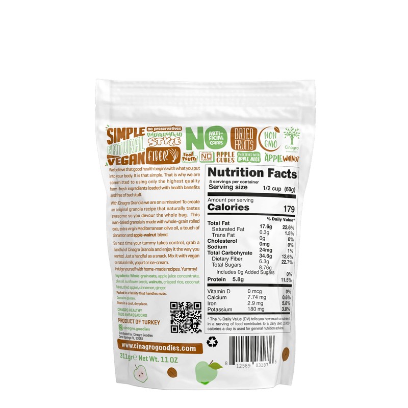 Cinagro Apple Walnut Cinnamon Vegan Granola