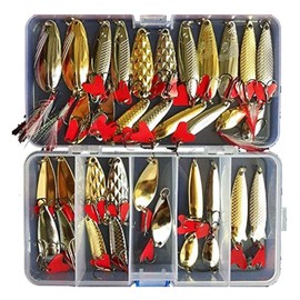 Fishinghappy 35pcs Fishing Lure Spinnerbait,Bass Trout Salmon Crappie Freshwater Saltwater Hard Metal Spinner Baits Kit Spoon Bait Fishing in a Fishing Tackle Box