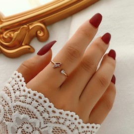 Letter Rings Women Gold Ring with Letters Adjustable Ring Women's Open Rings Initial Letter A-Z Ring with Name Fashion Jewellery Women's Ring Minimalist Stackable Rings Gift for Women (E)