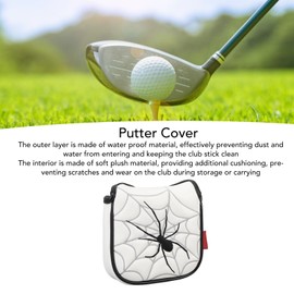 Fockety Funda para Cabeza de Putter, Diseño Bordado, Resistente Al Agua, Interior Suave, Funda para Putter de PU, Ligera y Portátil, Funda para Putter de Araña para Almacenamiento en el