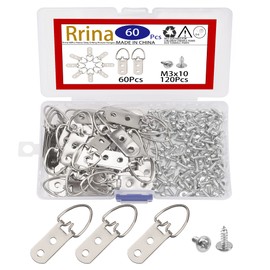 Rrina 60Pcs Heavy Duty D Ring Picture Hangers Double Hole with Screws for Home Decoration Picture Frame Mirrors Hanging