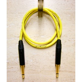A1 Sound Guitar Intrument Cable, Van Damme Yellow Ultra 3 Metre Length Terminated With Neutrik 6.3 mm (1/4") Mono Jack Plugs Gold Plated With Black Covers.