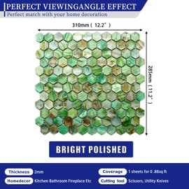 MOP Green Hexagon Mother of Pearl Backsplash Tile 1 Sheets
