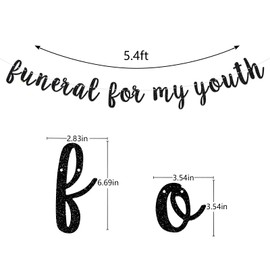 Funeral For My Youth Banner, Death To My 20s, pancarta de cumpleaños funerario, decoraciones de 30 cumpleaños (purpurina negra)