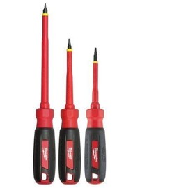 GeRRiT for Milwaukee Tool 48-22-2203 3-Piece 1000V Insulated Screwdriver Set W/Square, Red
