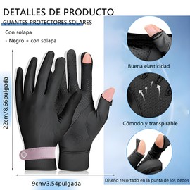 Guantes de protección solar, guantes de pantalla táctil con dedos completos, UPF 50+, guantes deportivos para hombres y mujeres para deportes al aire libre, ciclismo, correr, escalada y más - Negro