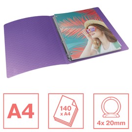 Esselte Ring Binder, 140 Sheet Capacity, 20mm Spine, 4 Ring A4 Folder, Soft Cover File, Home/Office Use, Embossed Pattern, Colour'Breeze Range, Lavender, 628438
