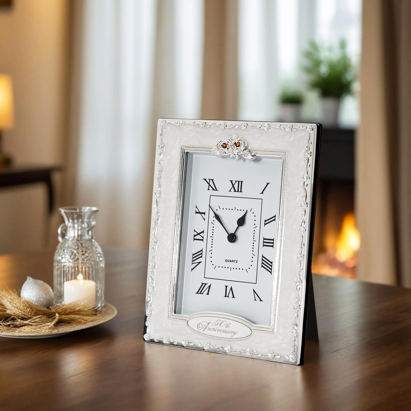 Happy Homewares Traditional 50th Anniversary Clock in White Epoxy with