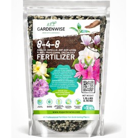 GARDENWISE 8-4-8 Acidic Fertilizer for Azaleas, Camellias (Camelia), Hydrangeas, Blueberries, Gardenias, Magnolia Trees, Evergreens, and Rhododendrons - Ideal Iron-Rich Plant Food (1/2 Quart)