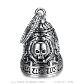 BOBIJOO JEWELRY - Clochette Porte-Bonheur Protection Motard Moto Acier 316L Crâne Ride to Live Chaîne Biker
