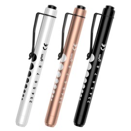 RISEMART 3packs Pen Lights for Nurses, Pen Light Medical, Penlights for Nurses with Pupil Gauge and Ruler, White Light LED Penlight for Nursing School Student Doctor EMT CNA (Black/Gold/White)