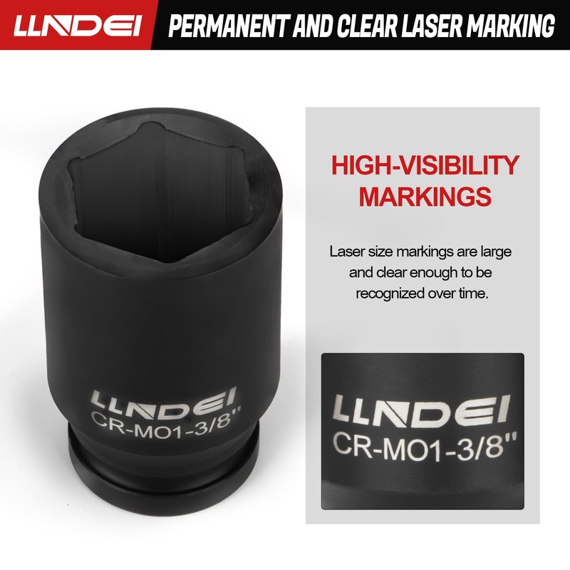 LLNDEI 3/4 inch Drive Impact Socket Set, 12 Piece Heavy