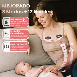 Extractor de Leche Eléctrico, Extractor de Leche Manos Libres. 3 Modos y 12 Niveles, Pantalla LED, Recargable, Diseño a Prueba de Fugas, con 20 Bolsas para Leche Materna e Inserto de Brida de 13-21 Mm