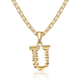 Barzel 18K Gold Plated Initial Necklace with Diamond Cut Initial,18" Chain with 2" Extension, Waterproof, High Polish Finish, Made in Brazil (U)