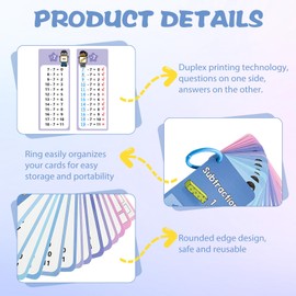 Flash Cards Math for Subtraction Math Flash Cards 1-1 Flashcards with 2 Erasable Markers and Rings 1-12 Subtraction Wipe Maths Cards Portable for Home and Classroom