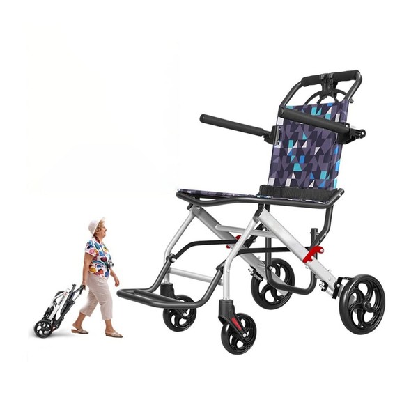 Ultralight Transport Wheelchair, Folding Portable Boarding Travelling Wheelchair with Hand Brake, Wheelchairs for Adults,Folding Wheelchairs， Trolleys for Elderly Aircraft Travel