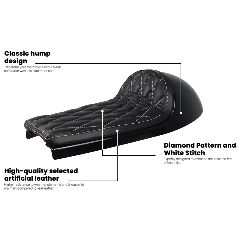 DKMOTORK 0399 Hump Motorcycle Retro Cafe Racer Seat with Diamond