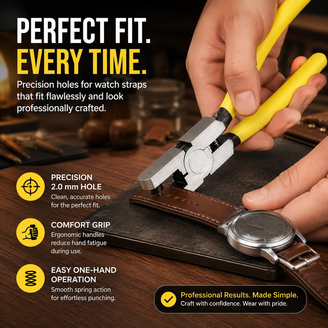 2.0 mm Leather Hole Punch Pliers – Precision Watch Band, Belt & Strap Punch Tool for Leathercraft, Repairs & DIY