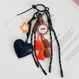 QTMY Cute Heart Tassel Braided Keychain Bag Charms for Handbag Purse Backpack Accessories, One Size, Black, Orange, Brown, Nylon, Leather, Rustic, Casual, Everyday Use